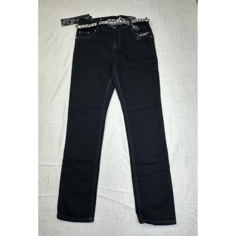 Style & Co Petite Jeggings Women 8P Black Stretch Denim Embellished Chain Belt